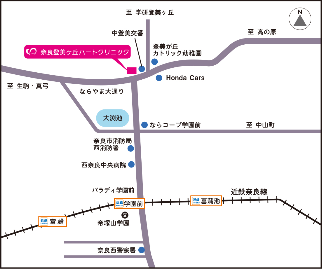 奈良登美ヶ丘ハートクリニック案内地図